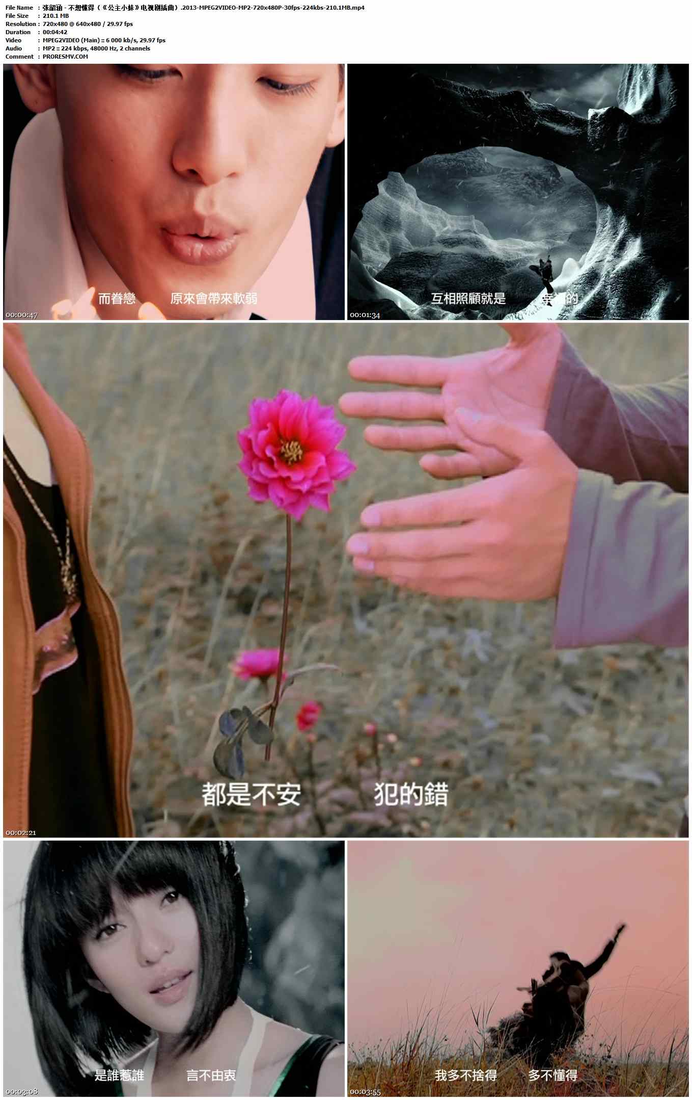 张韶涵 - 不想懂得（《公主小妹》电视剧插曲）.2013-MPEG2VIDEO-MP2-720x480P-30fps-224kbs-210.1MB官方MV_高清MV